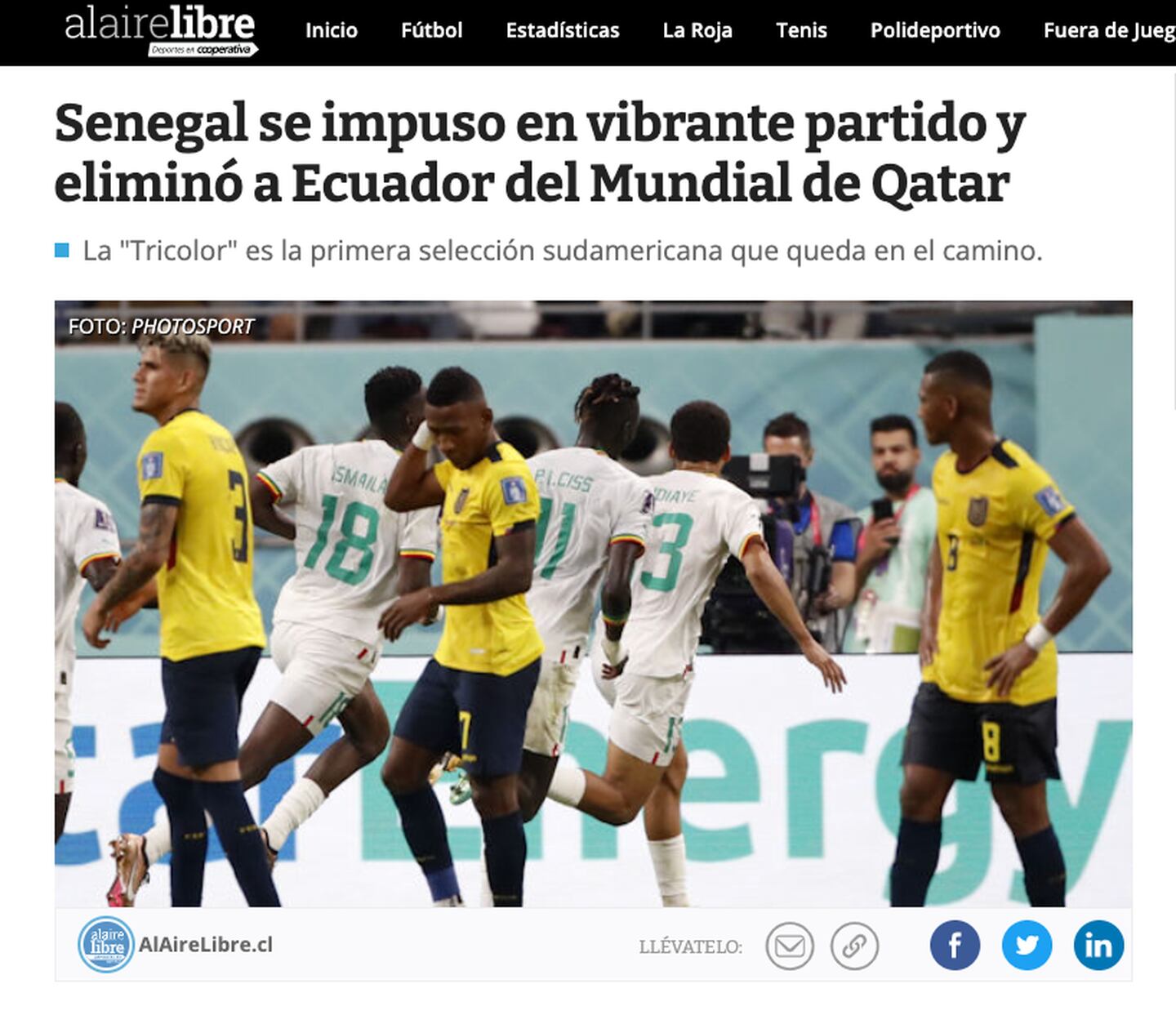 Senegal consiguió la victoria frente a Ecuador y lo dejó fuera del Mundial de Qatar 2022