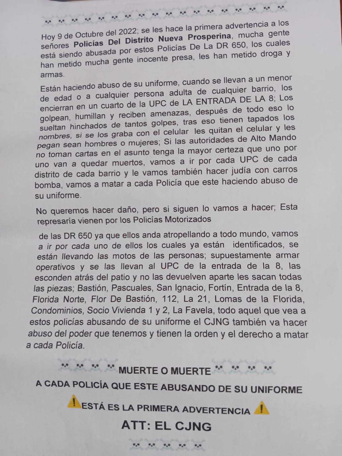 Cartel Jalisco Nueva Generación se adjudicó el ataque a mujer policía y amenazó con coches bomba a otras UPC de Guayaquil