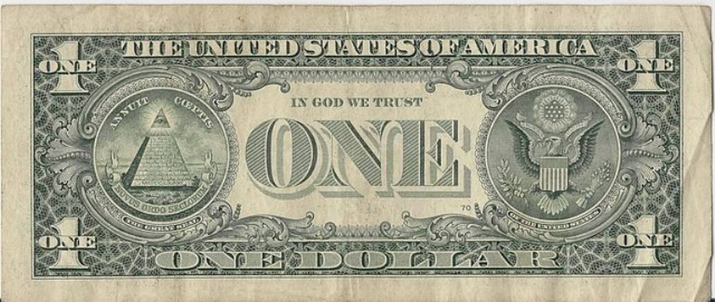 Billete de un dólar en su reverso