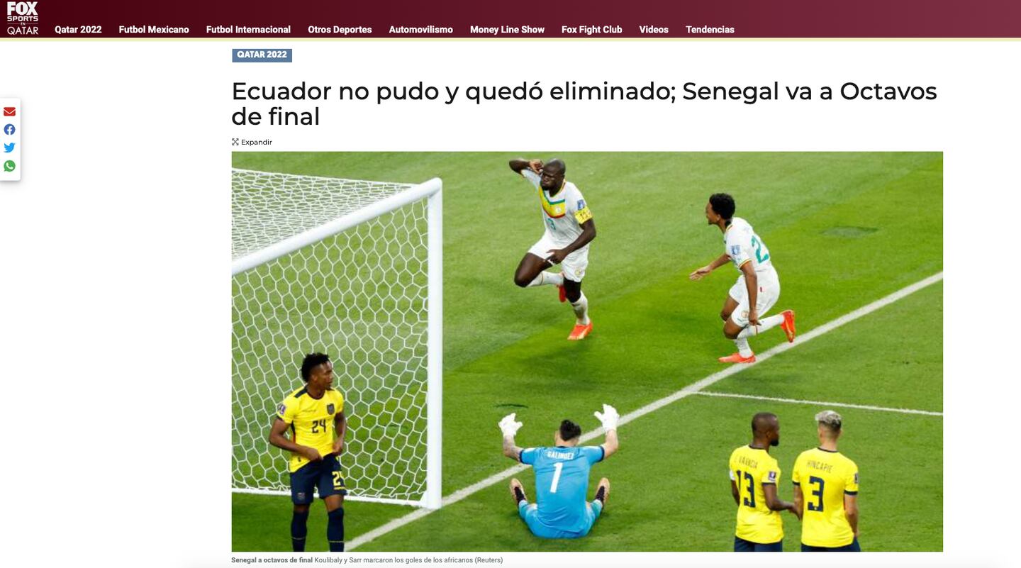 Ecuador no consiguió el pase a octavos de final y se retira de la Copa del Mundo