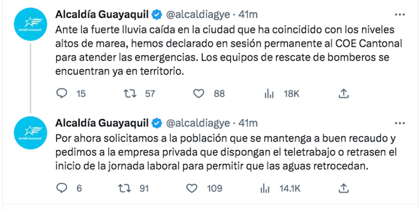 Tuit de la Alcaldía de Guayaquil