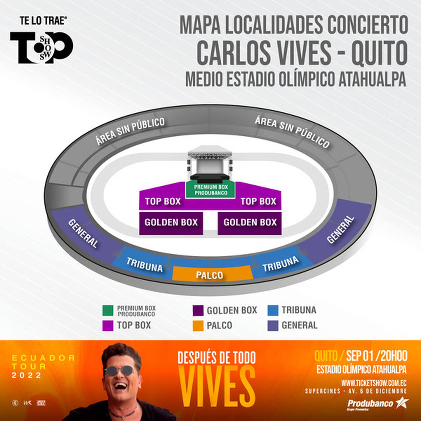 Localidades del concierto de Carlos Vives en Quito