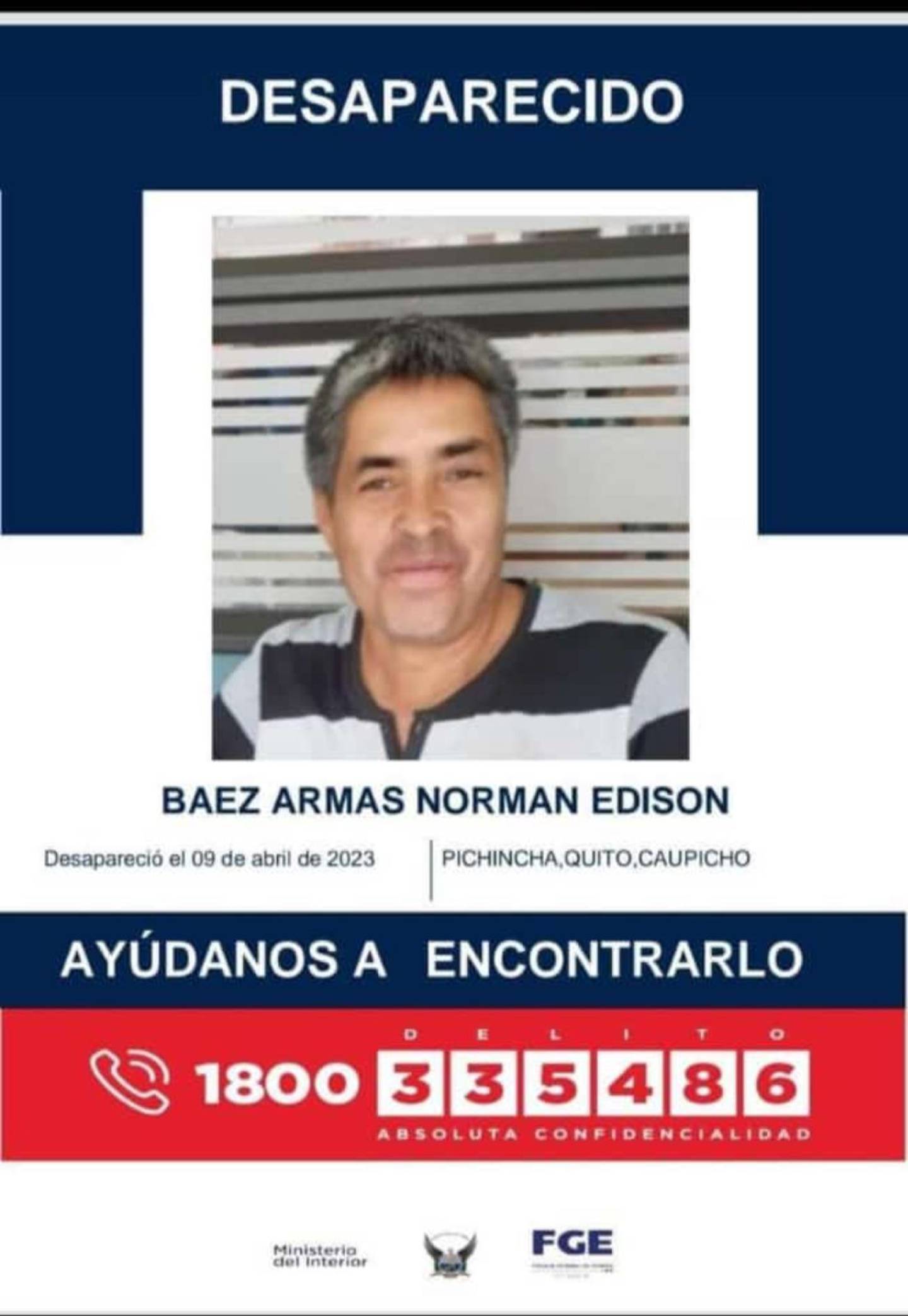 Norman Edison Báez Armas está desaparecido