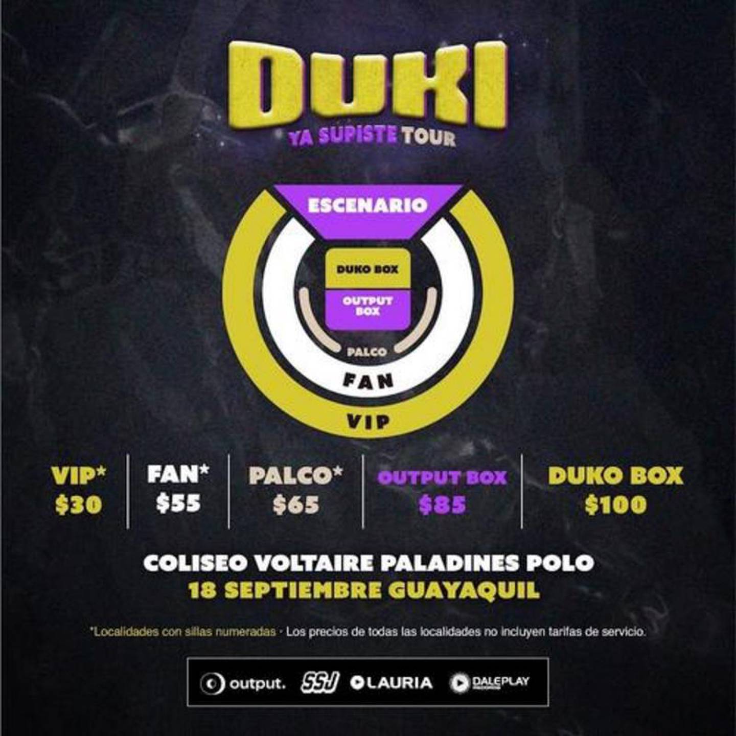 Localidades del concierto de Duki en Guayaquil