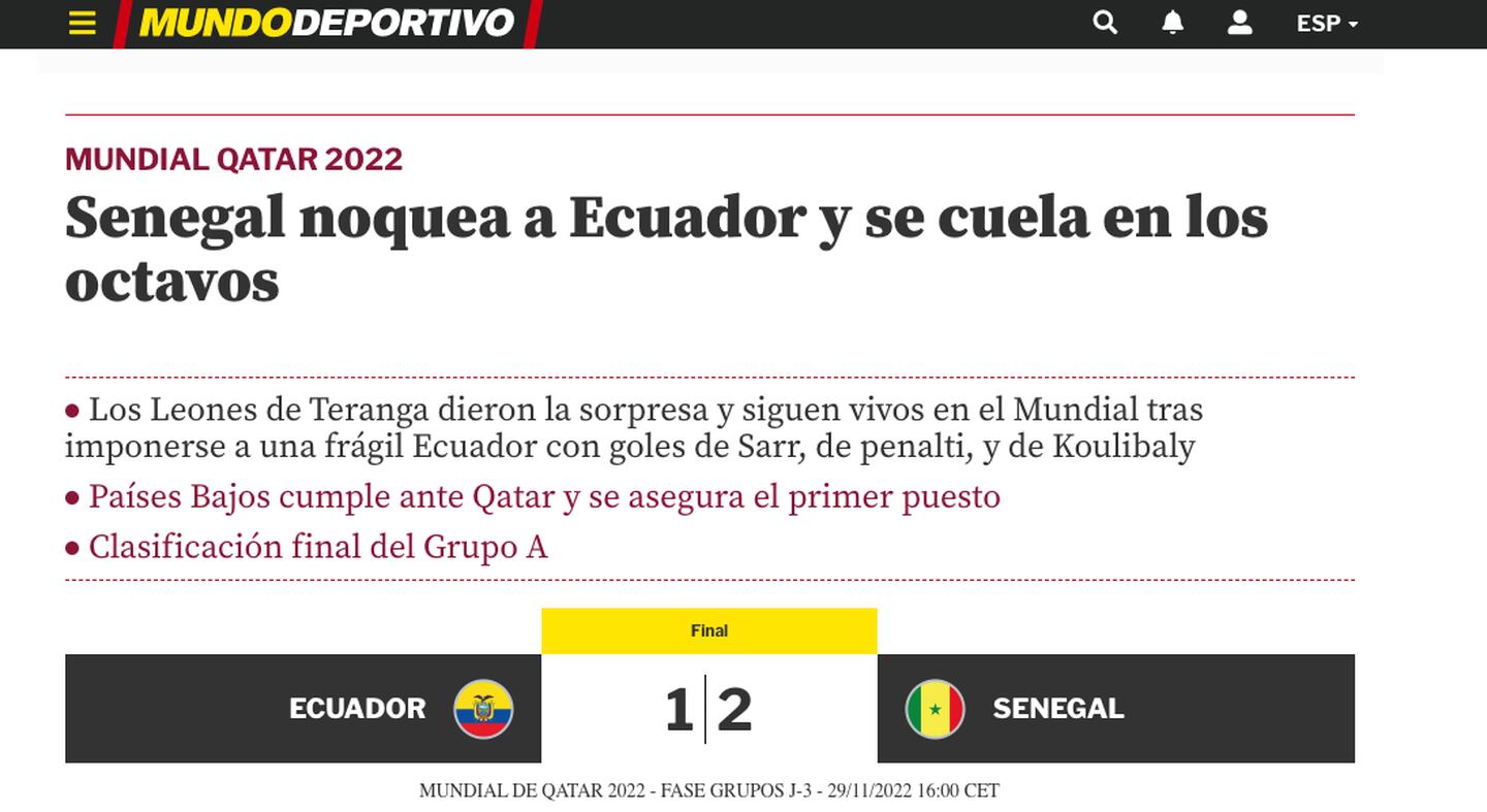 Senegal noquea a Ecuador y consigue el pase a octavos de final de Qatar 2022