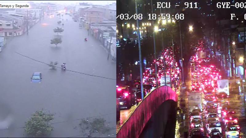 Colapsó una vivienda, carros atrapados, inundaciones, tras intensa lluvia en Guayaquil