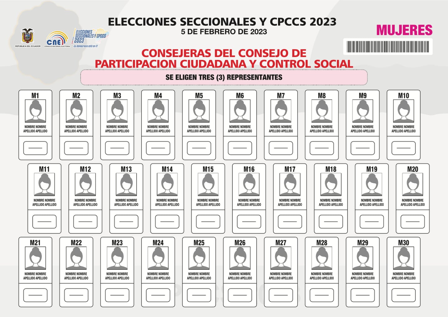 Papeleta para elegir Consejo de Participación Ciudadana- Mujeres