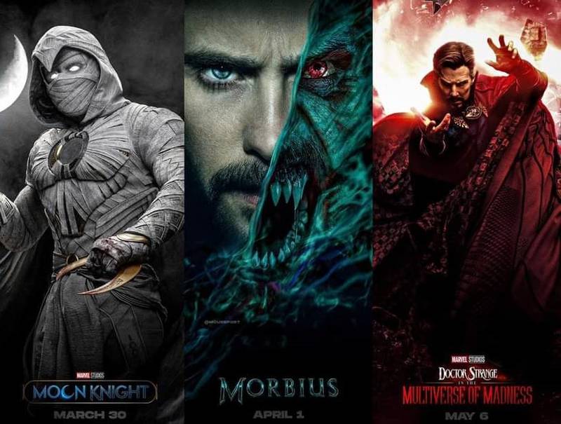 El 30 de marzo, 1 de abril y 6 de mayo llegan los estrenos de Marvel con ‘Moon Knight’, ‘Morbius’ y ‘Doctor Strange In The Multiverse Of Madness’.