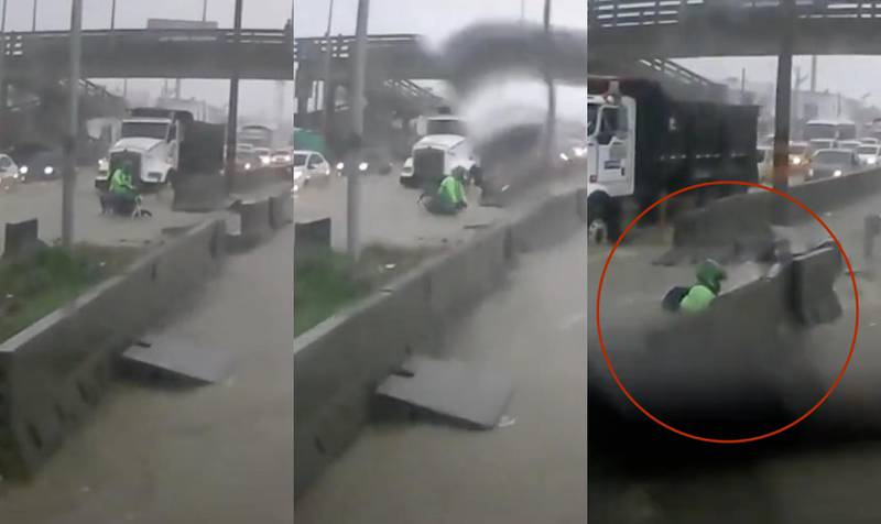 En Tiktok se hizo viral el accidente un motociclista en Barranquilla, en medio de un arroyo.