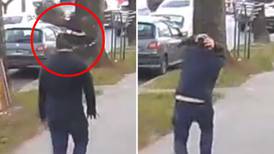 [VIDEO] Caminaba por la calle y un pájaro lo atacó por la cabeza 