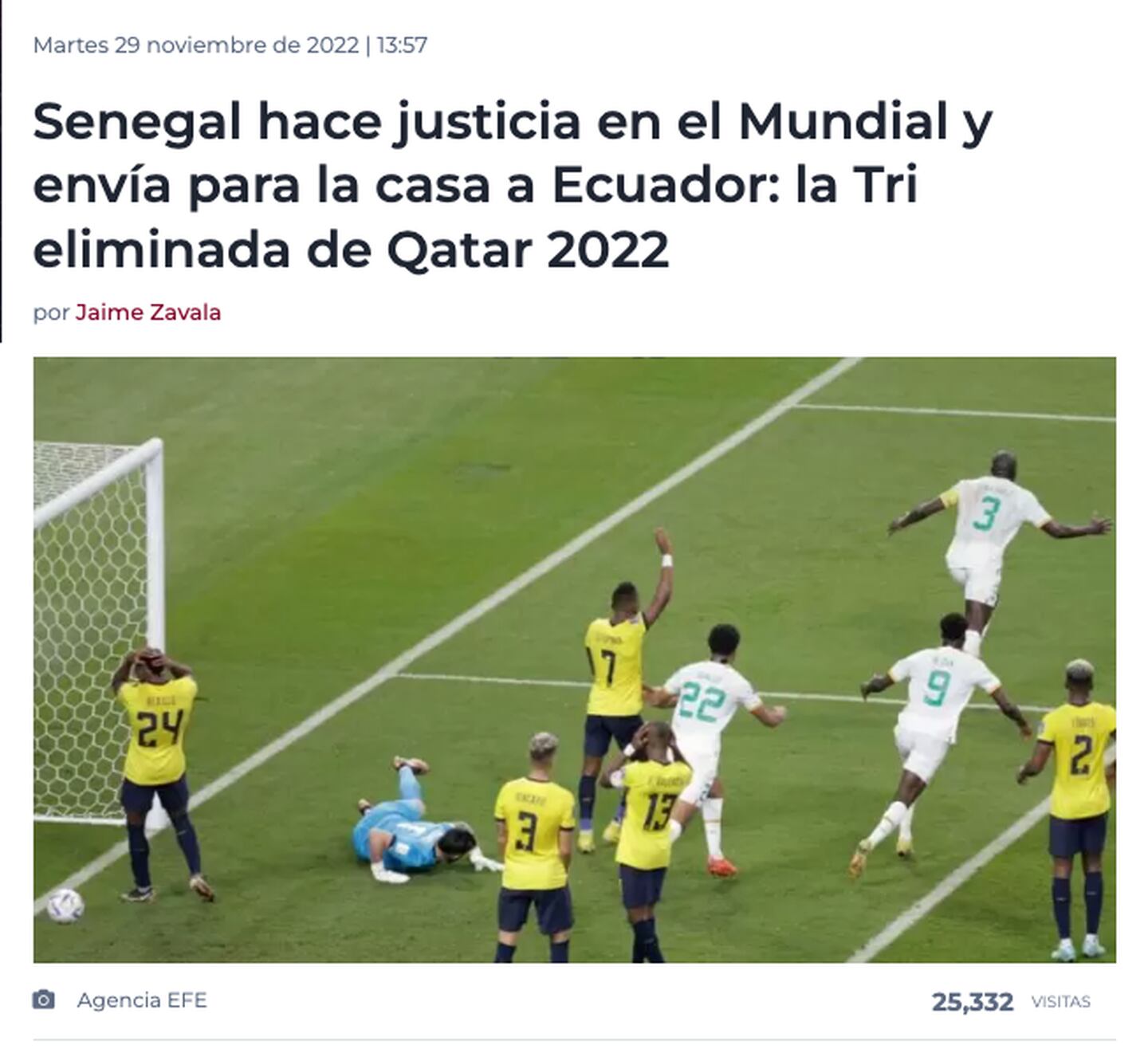 Ecuador no logró vencer a Senegal y se despiden del Mundial