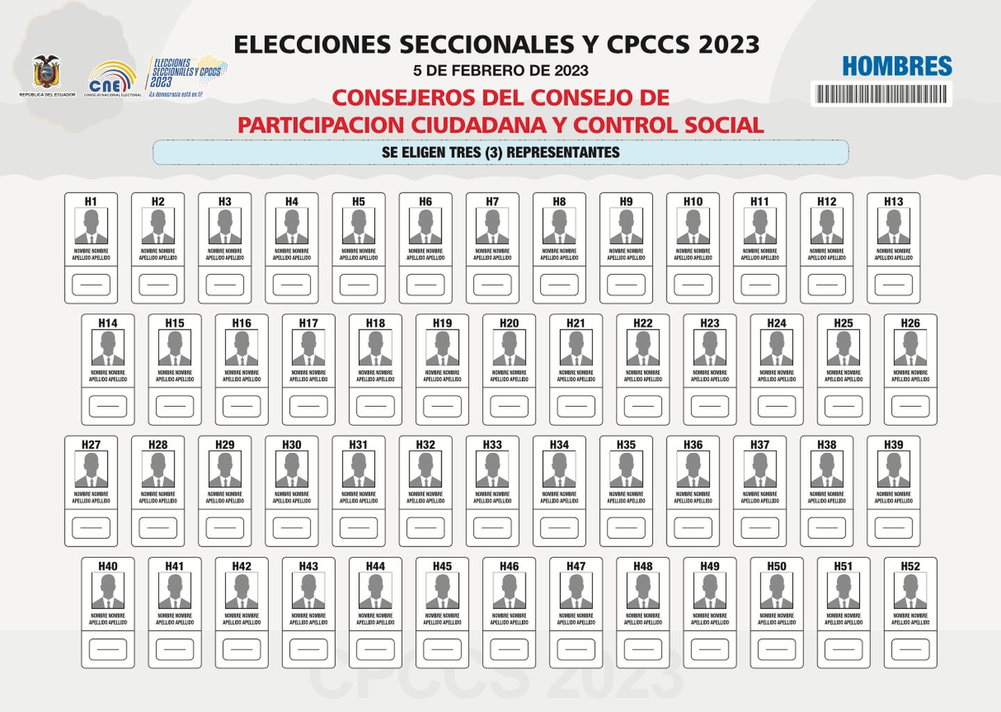 Papeleta para elegir Consejo de Participación Ciudadana- Hombres