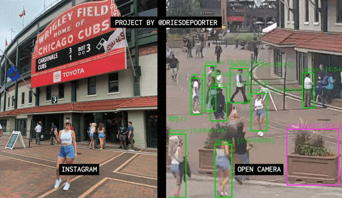 Herramienta de Inteligencia Artificial creada por Dries Depoorter, mezcla Instagram con cámaras abiertas de vigilancia