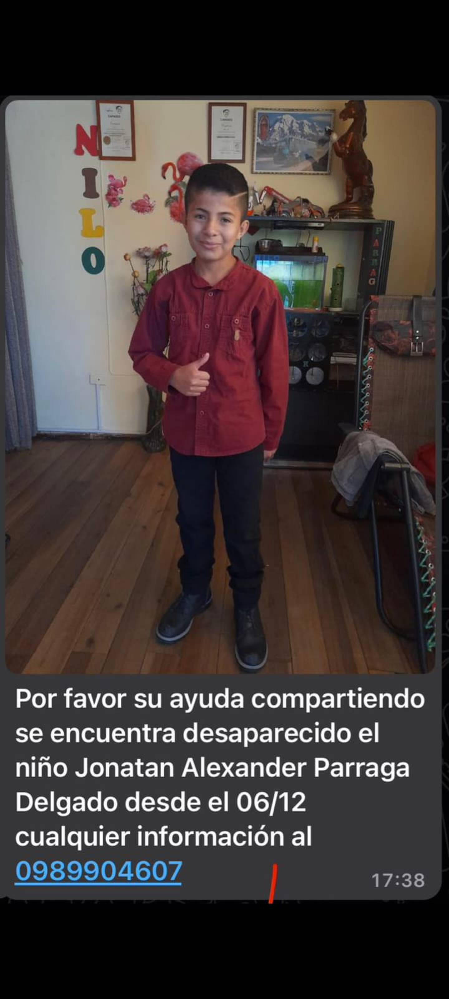 ¡Ayúdanos a encontrarlo! Jonatan Alexander Párraga desapareció en San Bartolo, sur de Quito