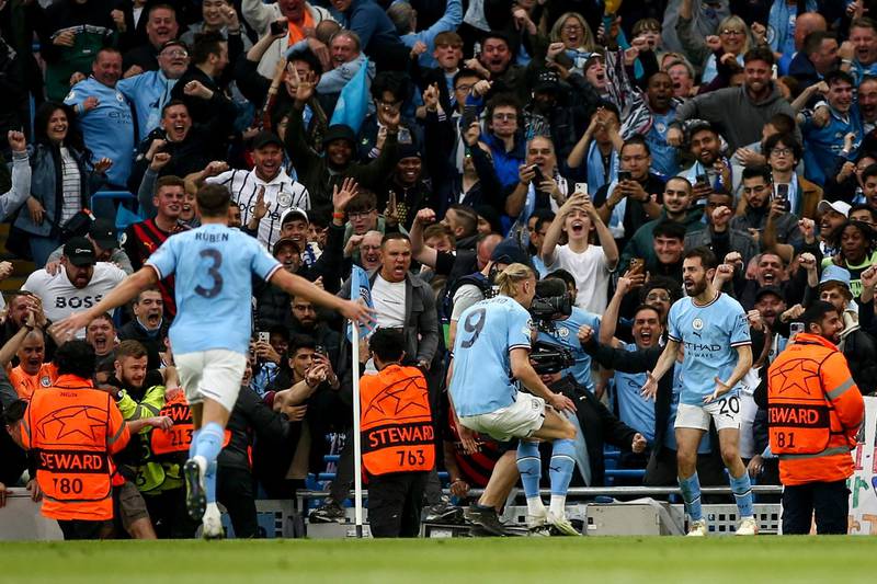 Bernardo City festeja uno de sus goles en la UEFA Champions League entre el Manchester City vs Real Madrid