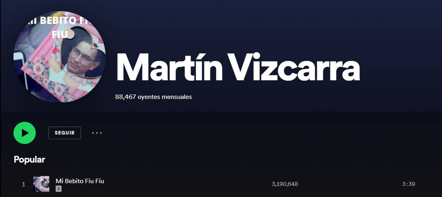 Captura de la pantalla de Spotify que muestra a Martín Vizcarra como compositor de la canción.