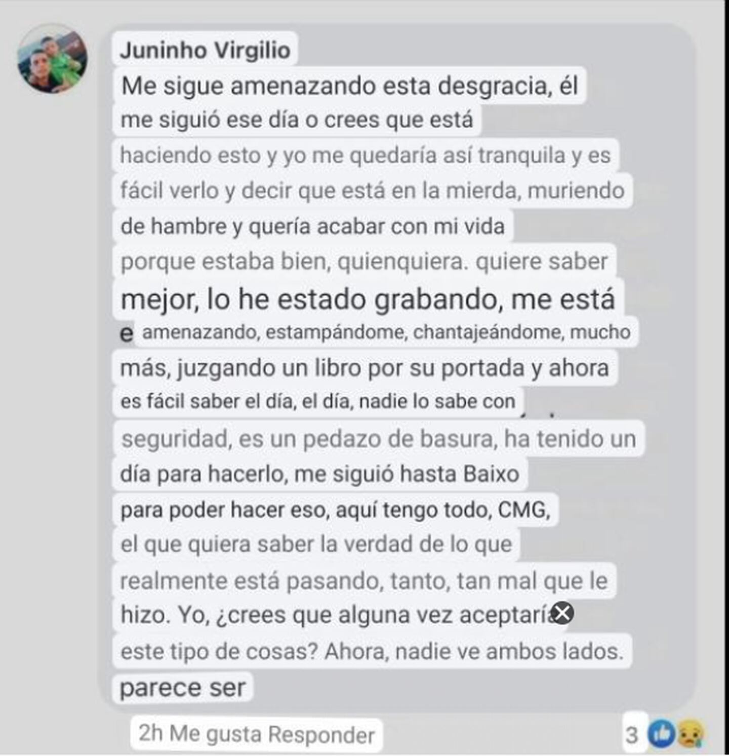 Declaración de Juninho Virgilio.