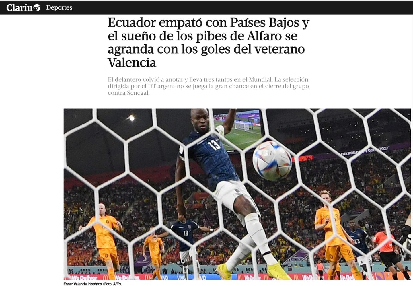 El Clarín reacciono al partido entre Ecuador vs Países Bajos