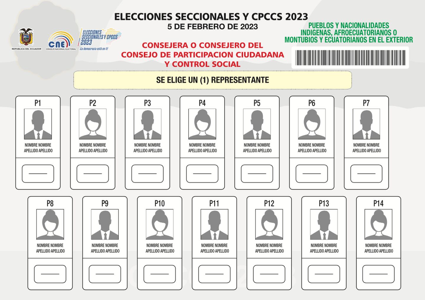 Papeleta para elegir Consejo de Participación Ciudadana- Pueblos y Nacionalidades
