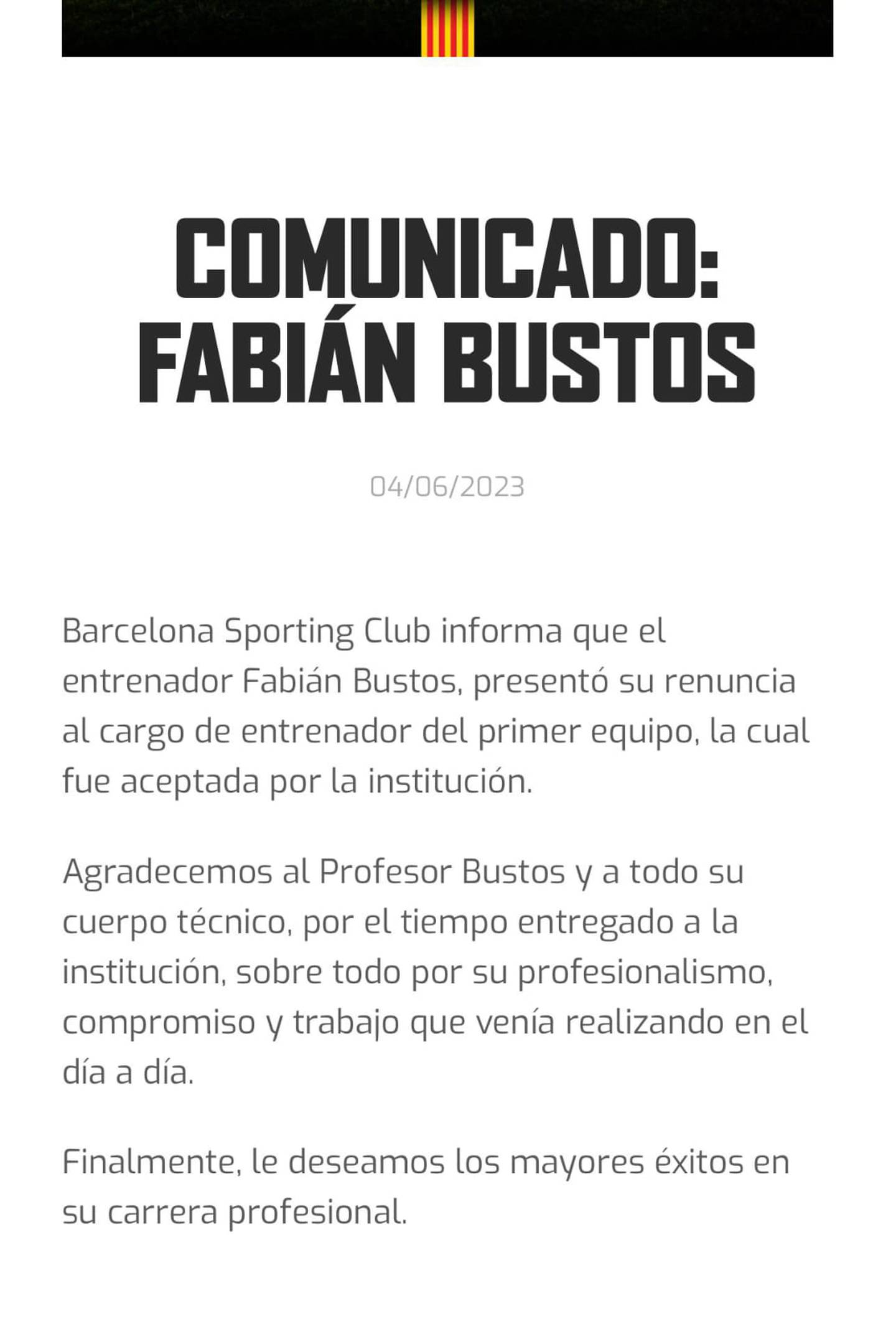 Renuncia Fabián Bustos a Barcelona SC