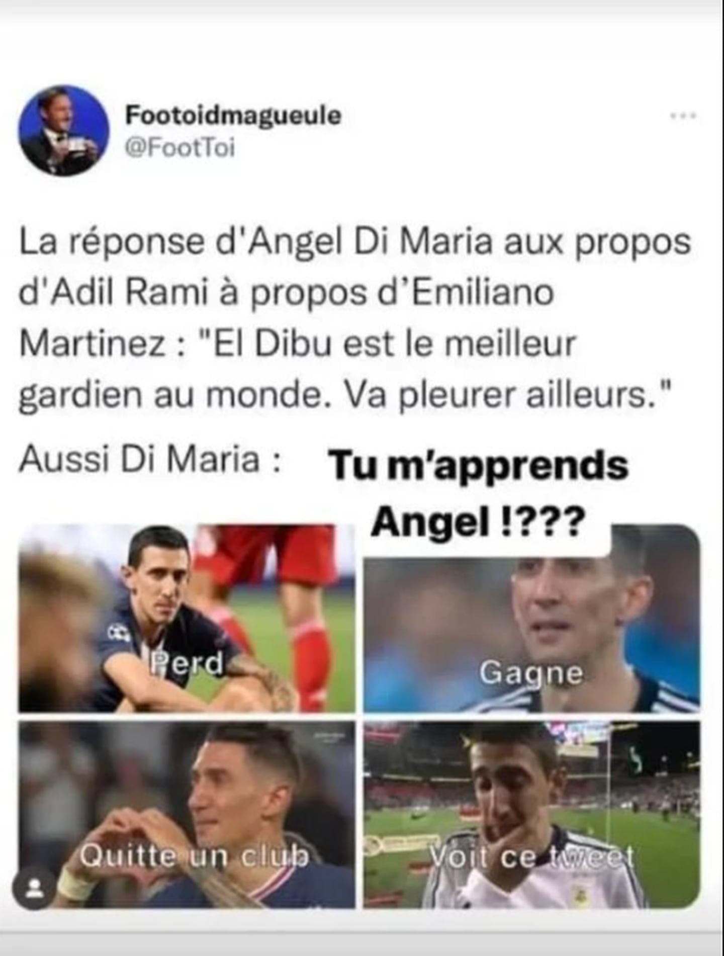 Defensa francés publicó en sus redes sociales imágenes sobre Di María lllorando.