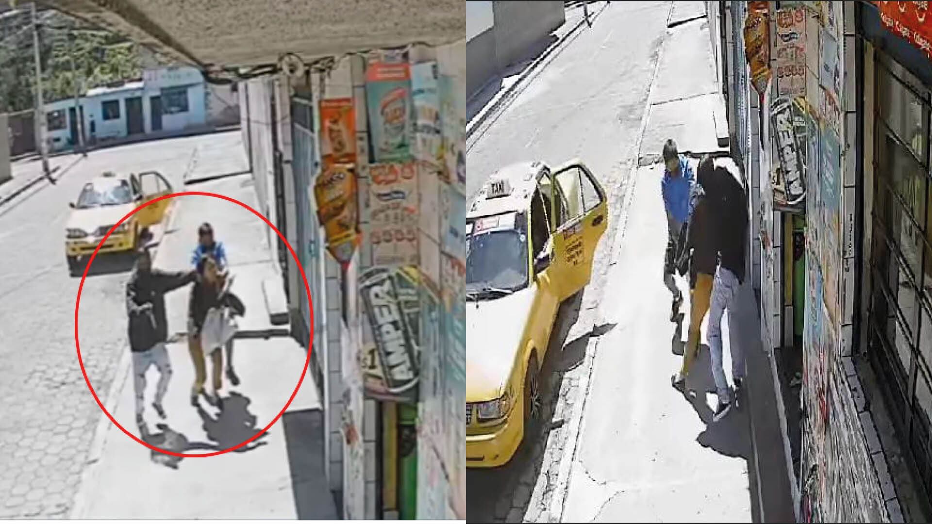 Dos delincuentes a bordo de un taxi asaltaron violentamente a una mujer en el sur de Quito