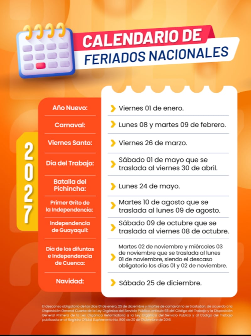 Feriados en Ecuador 2027