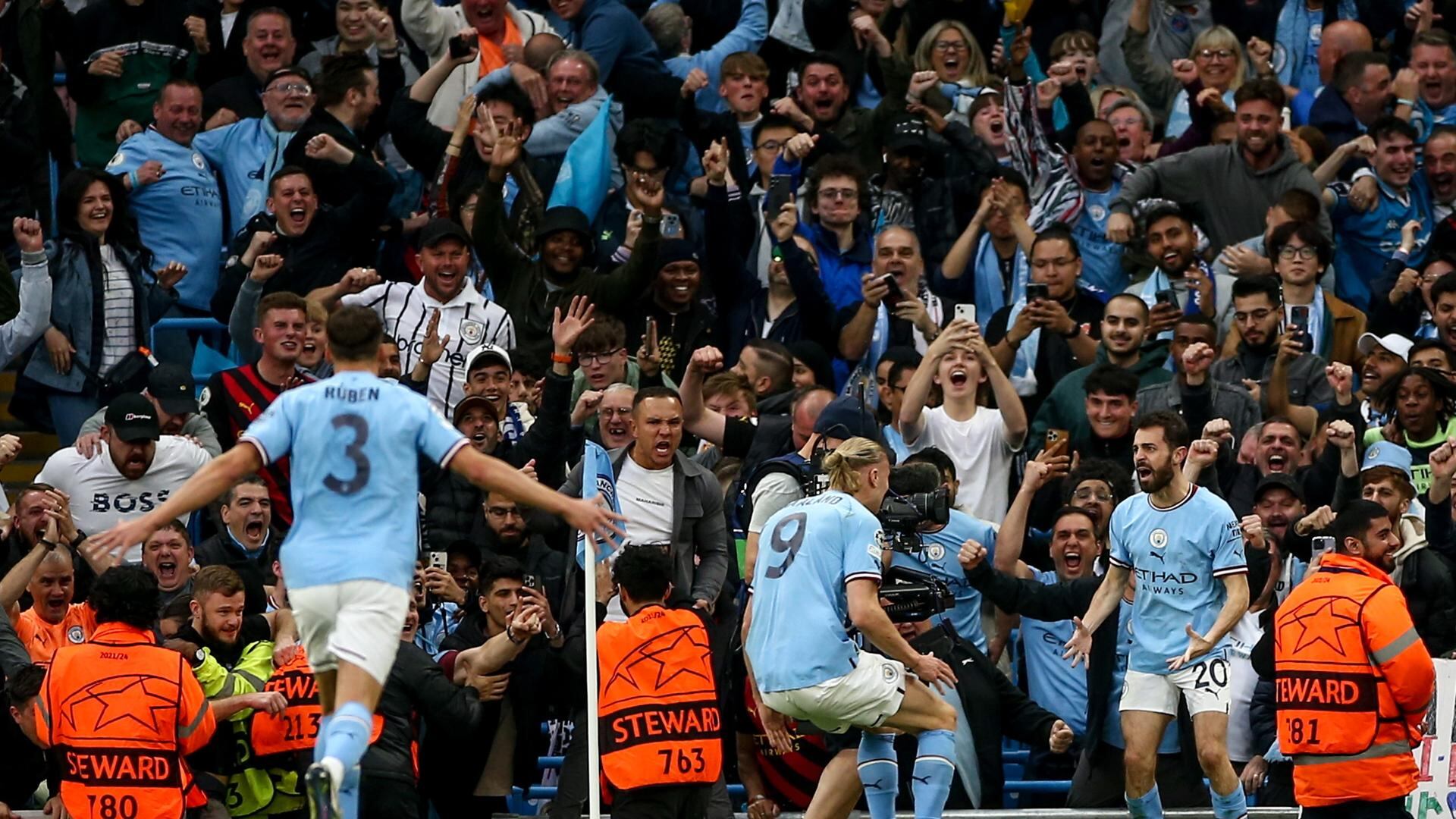 Bernardo City festeja uno de sus goles en la UEFA Champions League entre el Manchester City vs Real Madrid
