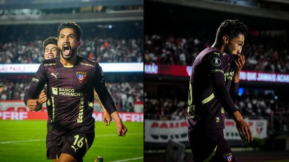 Jeison Medina festejando el gol de Liga de Quito