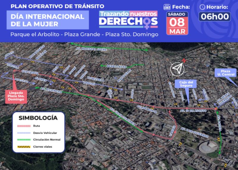 Cierres viales y rutas alternas por la marcha de este 8 de Marzo