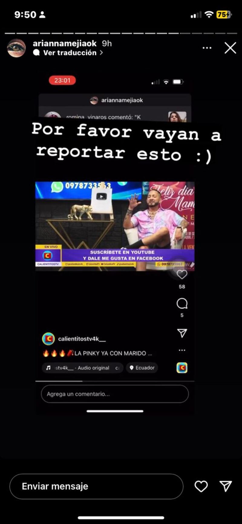 Captura de pantalla de las historias de Arianna Mejia