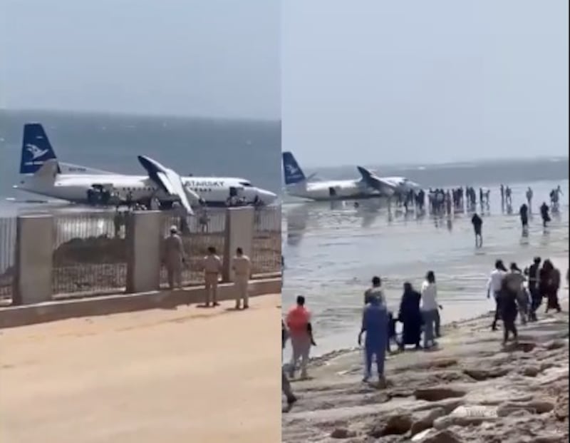 Aeronave varada sobre la costa de Mogadiscio tras salir de la pista.