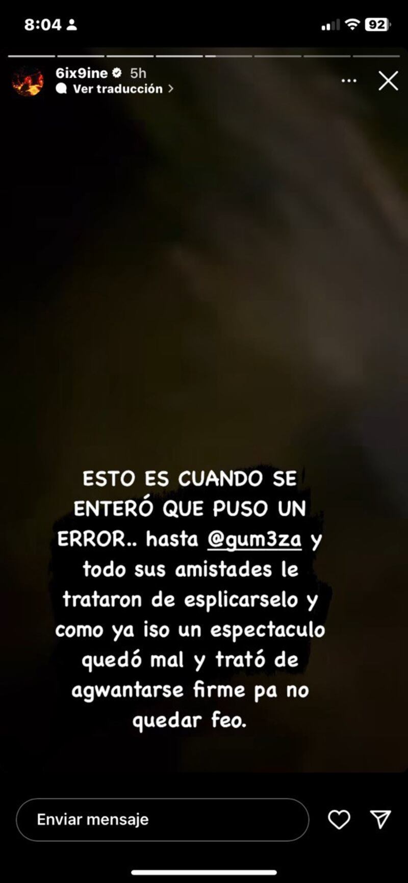 Captura de pantalla historias de Tekashi en Instagram