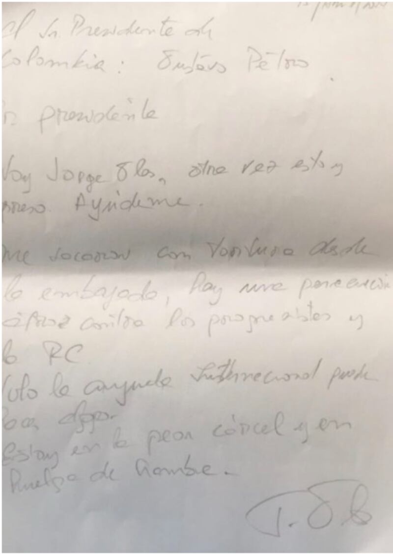 Carta de Jorge Glas enviada al presidente de Colombia, Gustavo Petro