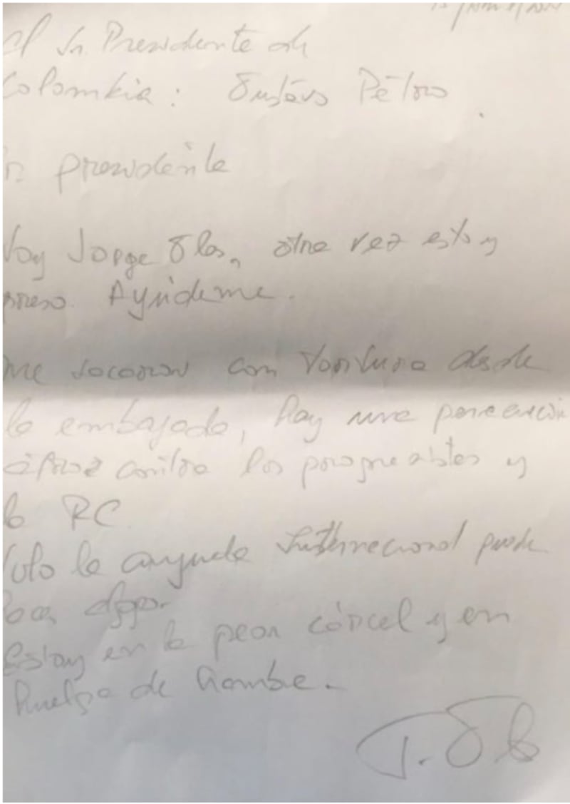 Carta de Jorge Glas enviada al presidente de Colombia, Gustavo Petro