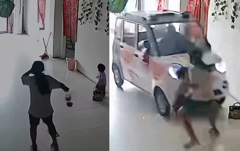 Niña salva a hermana de auto descontrolado en China
