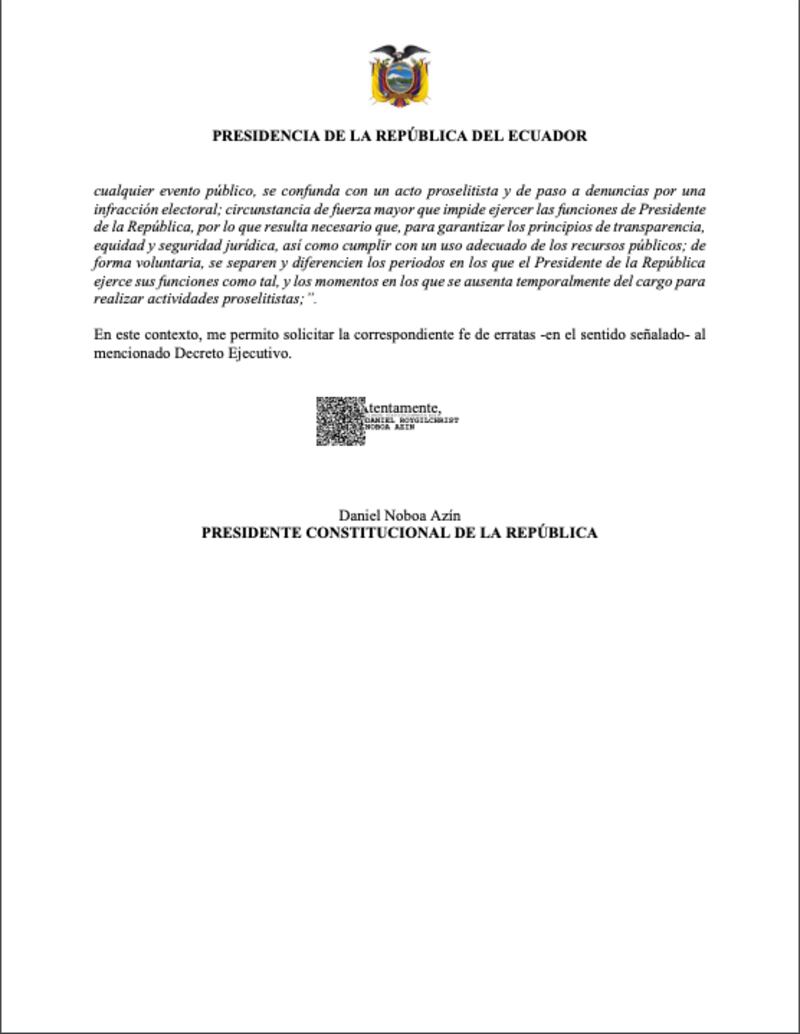 Gobierno enmienda el Decreto 500 con una "fe de erratas" al Registro Oficial