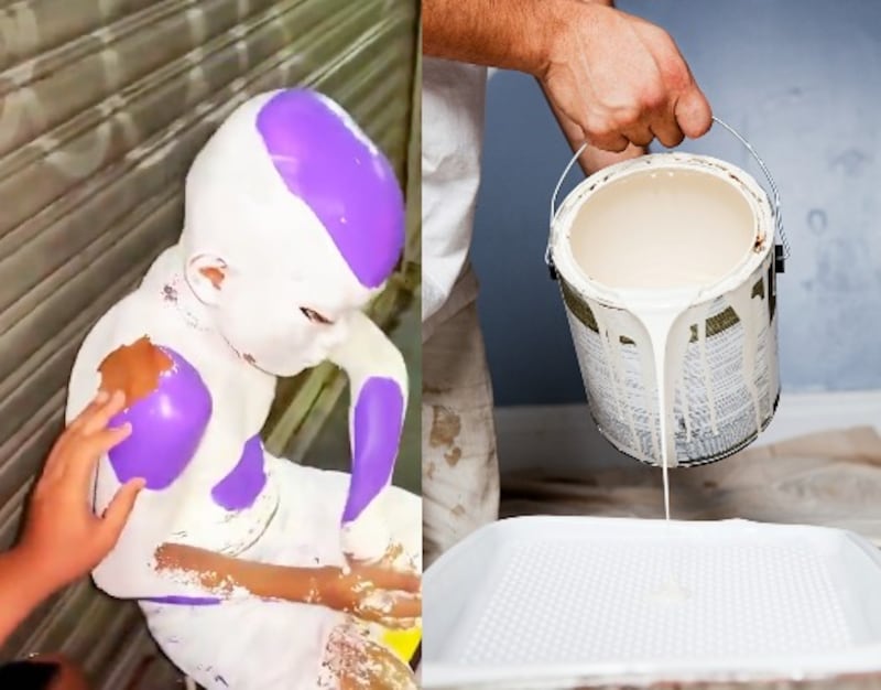 niño fue pintado con látex