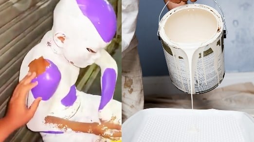 niño fue pintado con látex