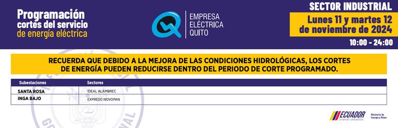 Cortes de luz  lunes 11 de noviembre