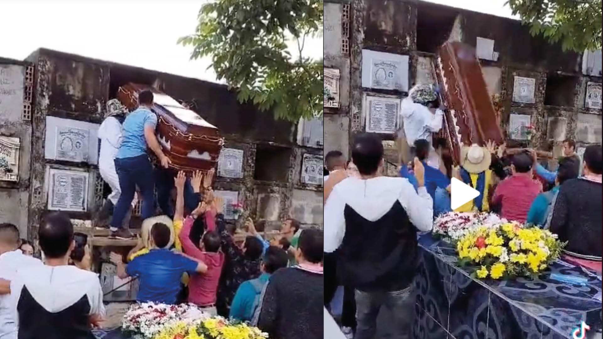 ¡Horror! En pleno funeral ataúd se cayó y se abrió cuando intentaban meterlo a la bóveda