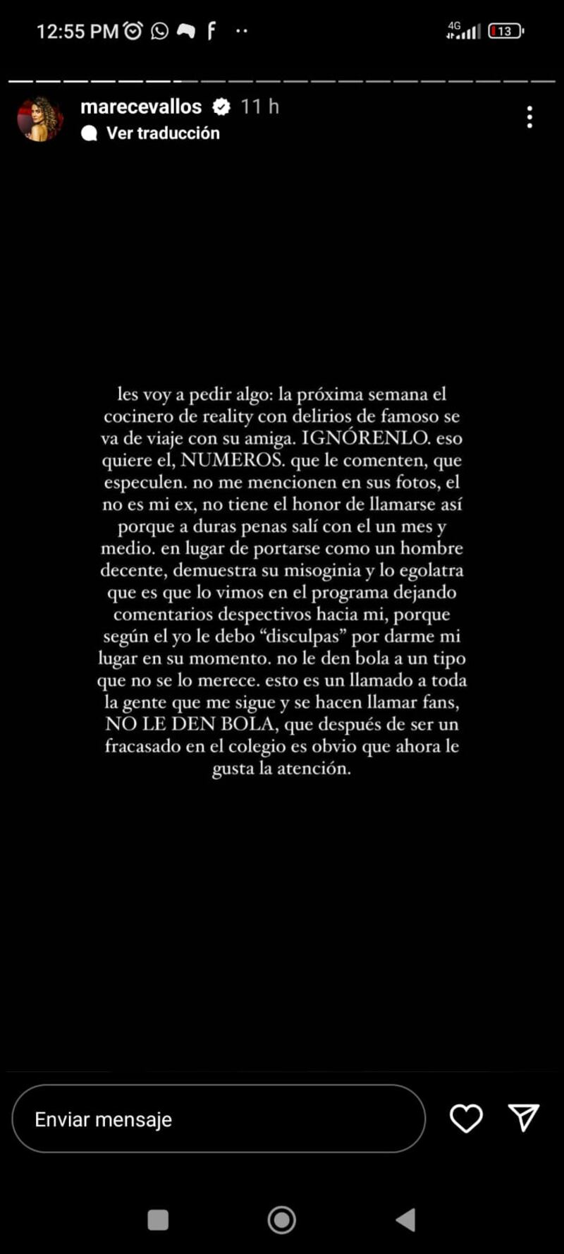 Historia de Instagram de Mare Cevallos