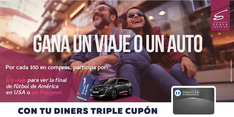Scala Shopping te brinda la oportunidad única de ganar un viaje a la final de la Copa América o un auto Peugeot modelo 2008.