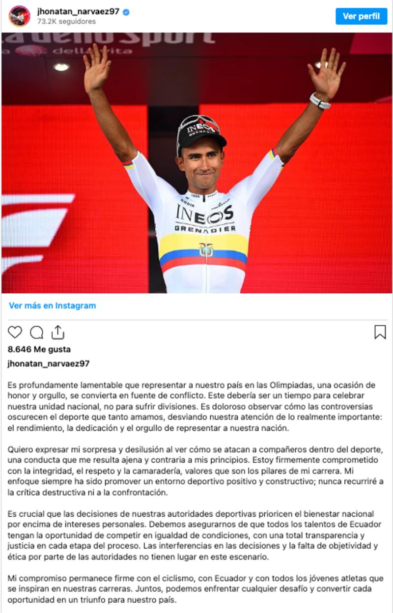 Mensaje de Jonathan Narváez