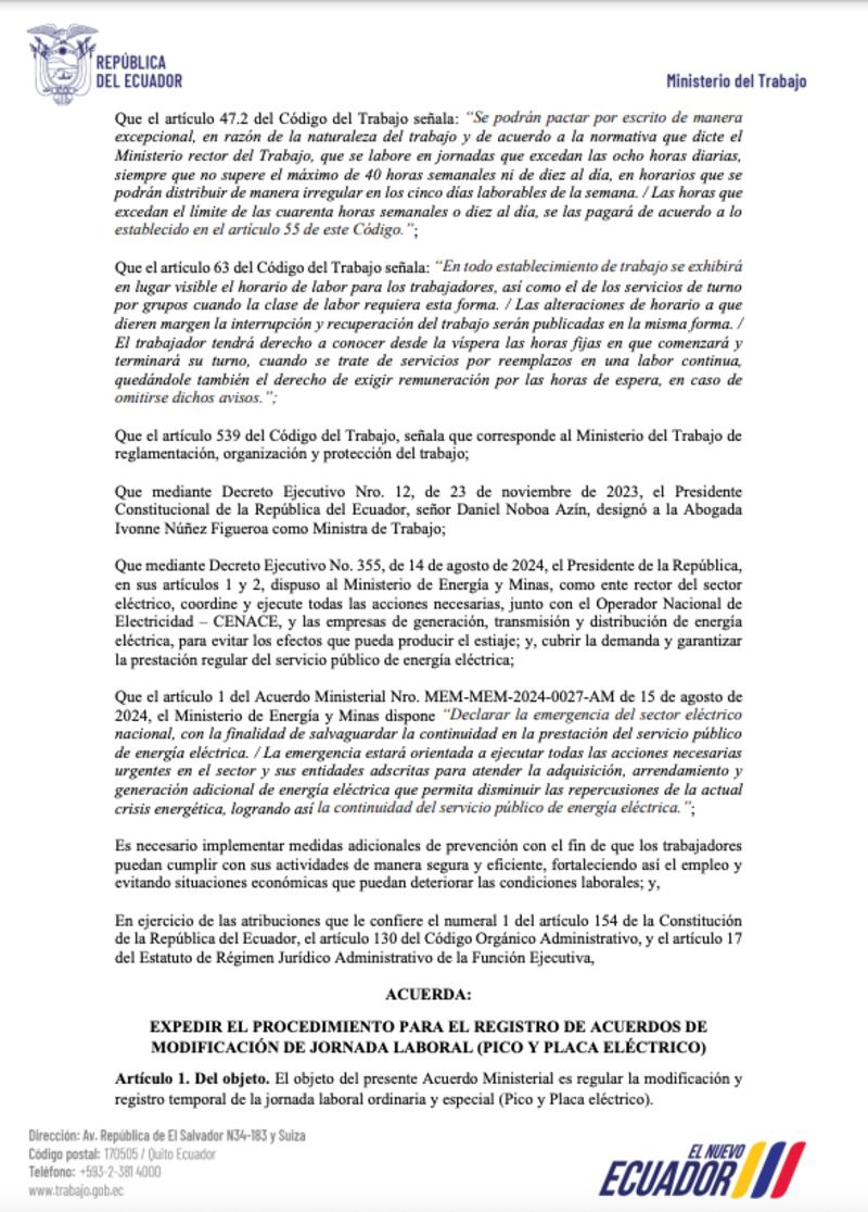 ¿En qué consiste acuerdo ministerial emitido por el Gobierno que permite la aplicación del pico y placa eléctrico?. Imagen: captura de pantalla