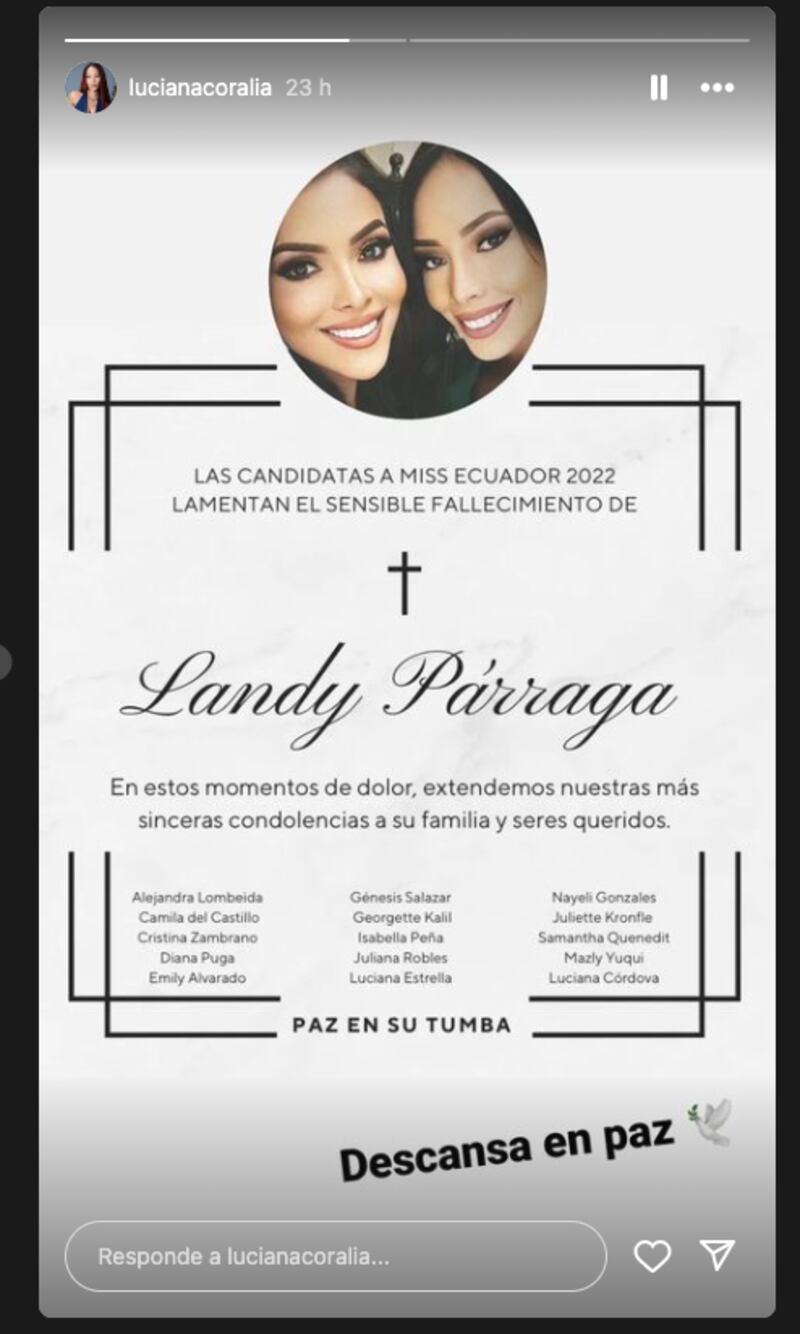 Excandidatas a Miss Ecuador despiden a Landy Párraga