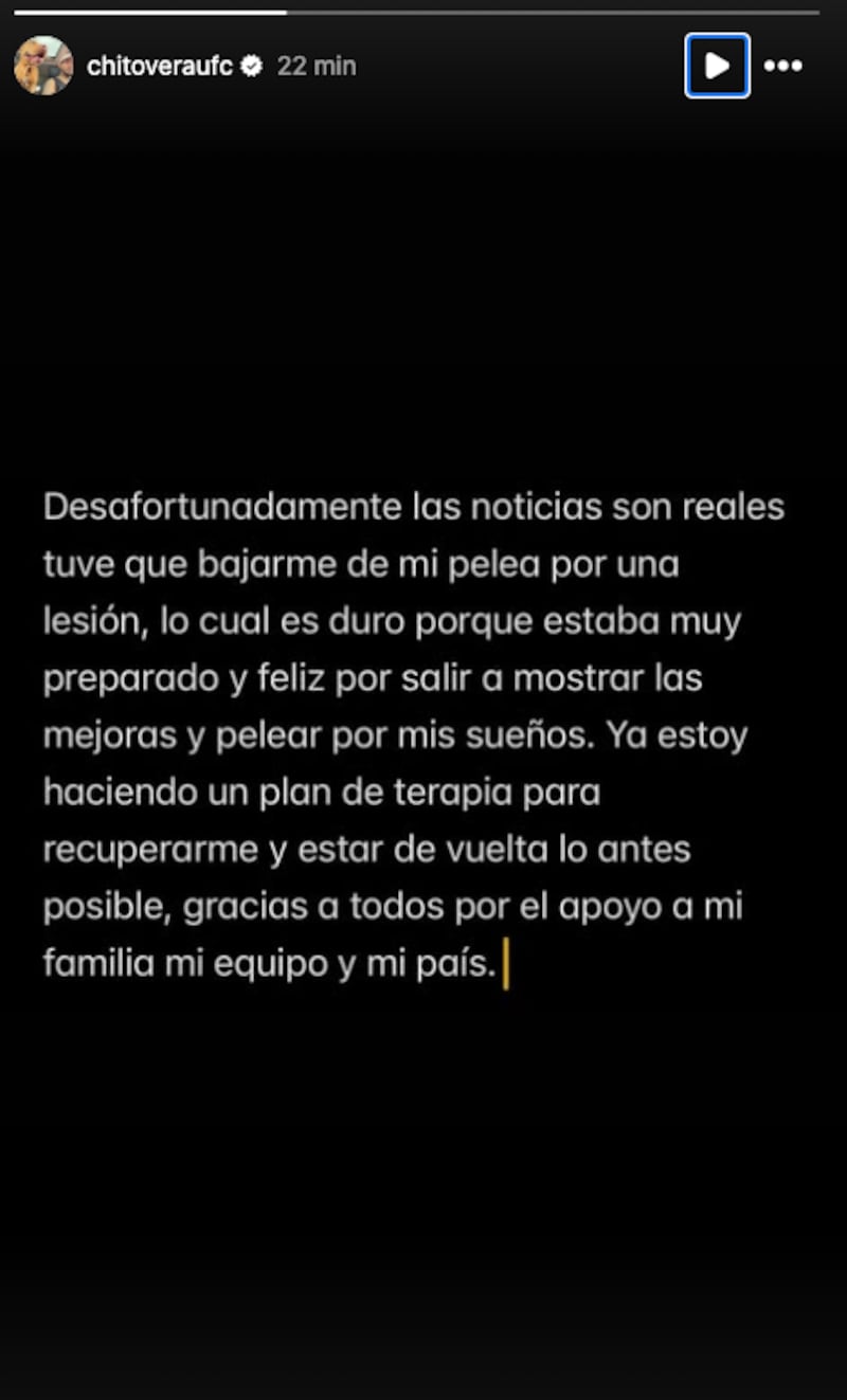 Lesión deja a Chito Vera fuera de pelea clave