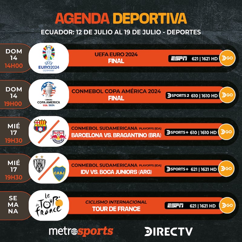 Agenda Deportiva DIRECTV del 12 al 19 de julio 2024