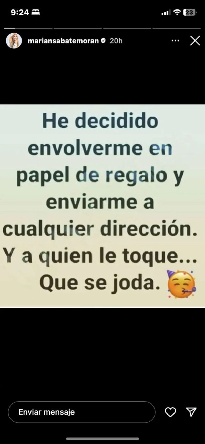 Captura de pantalla de historia de Instagram