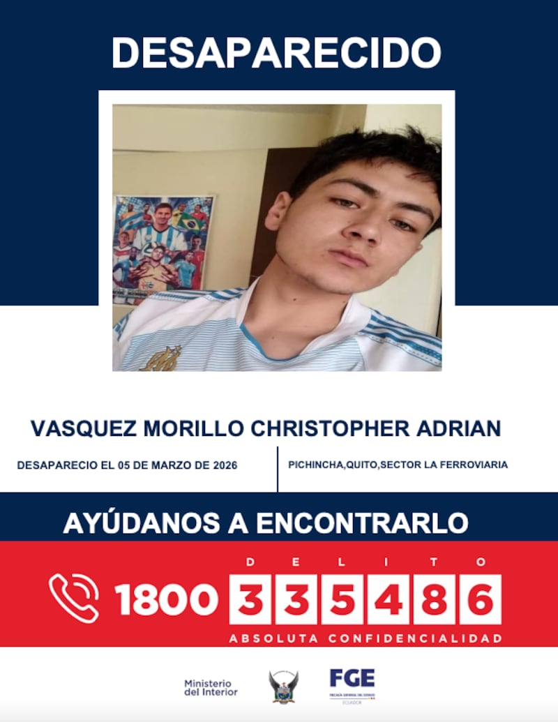 Christopher Vasquez, de 26 años, desapareció el 5 de marzo en el sur de Quito